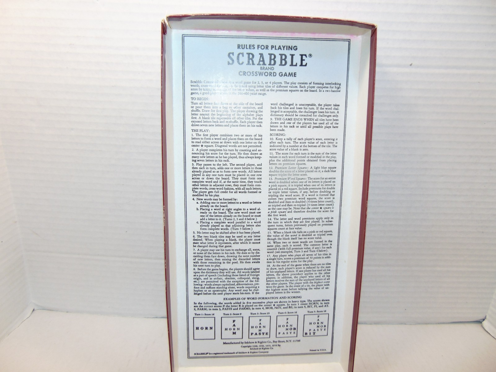 Vintage 1976 Scrabble Crossword Game Complete 100 Tiles Selchow Righter