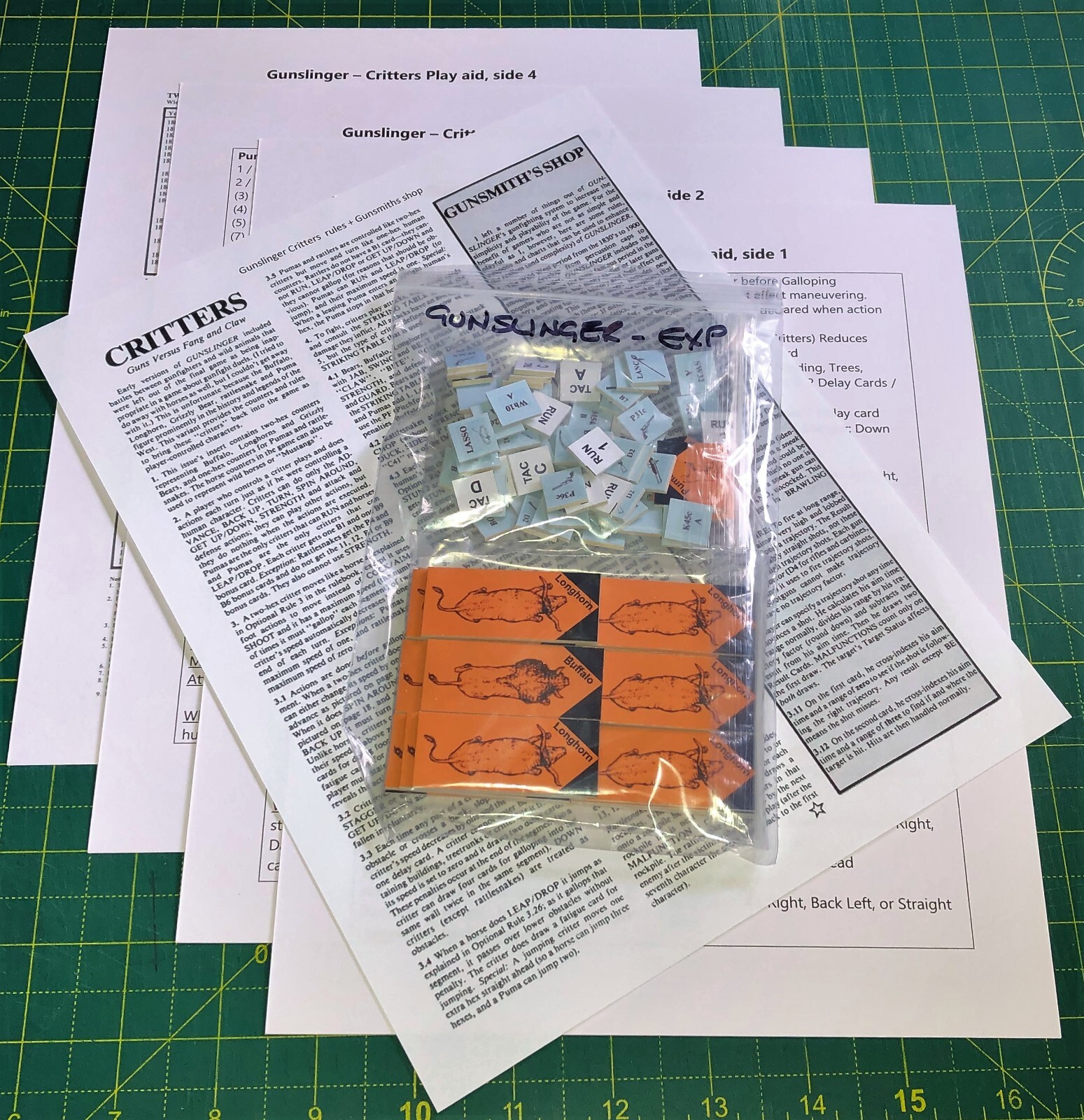 Gunslinger variant Critters, 105 counters, rules 1 page & quick ref 4 pages