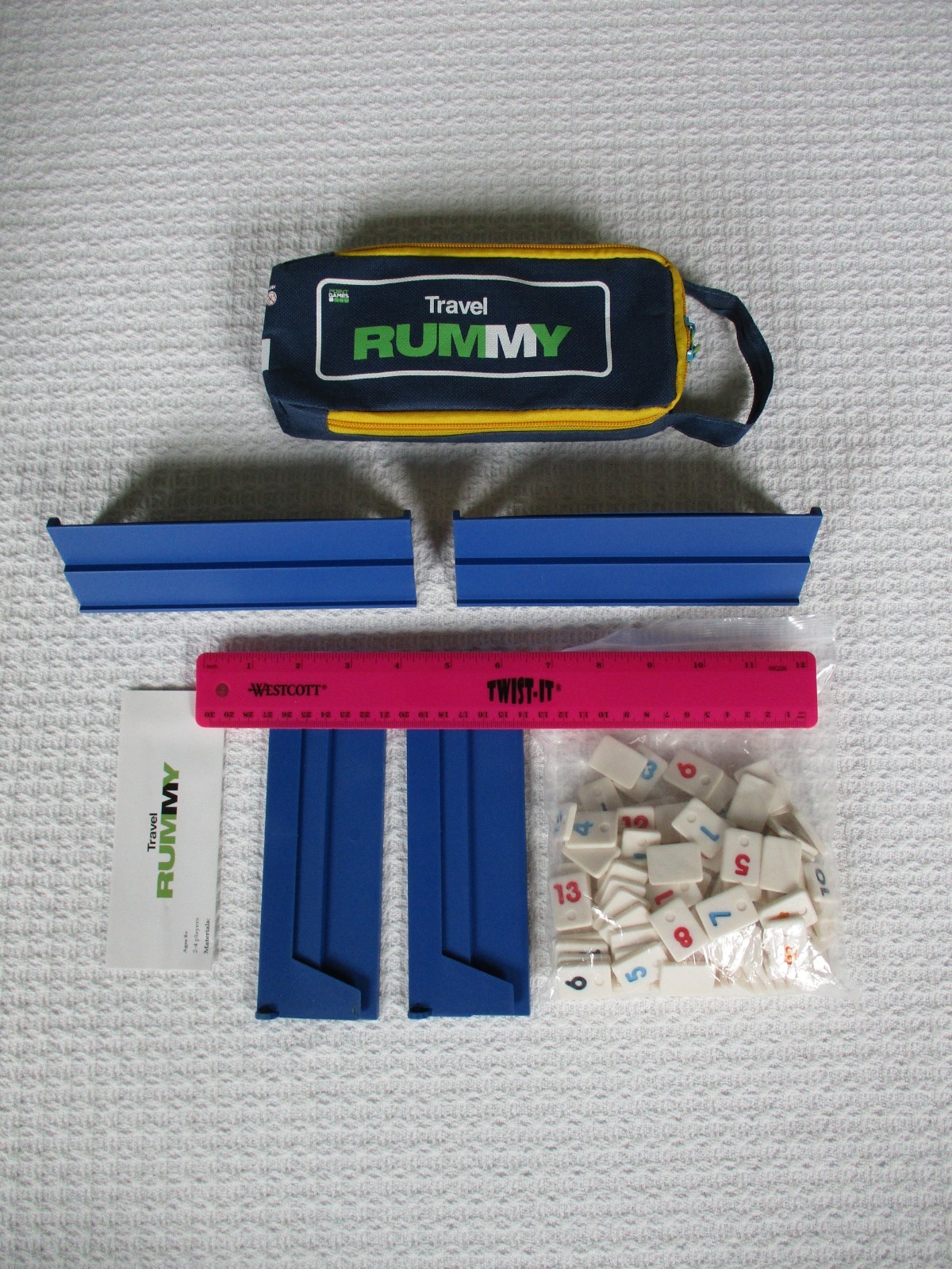 Mini Travel Rummy Game Set 106 Tiles and 4 Racks with Bag New