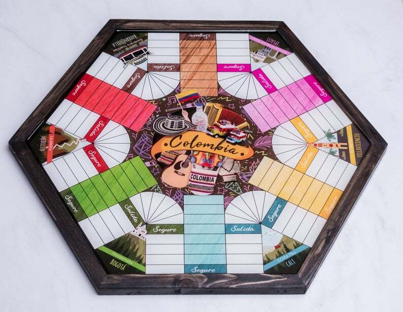 Parcheesi Board for 6 players – COLOMBIA. Hand Made with wood & Resin. Parques