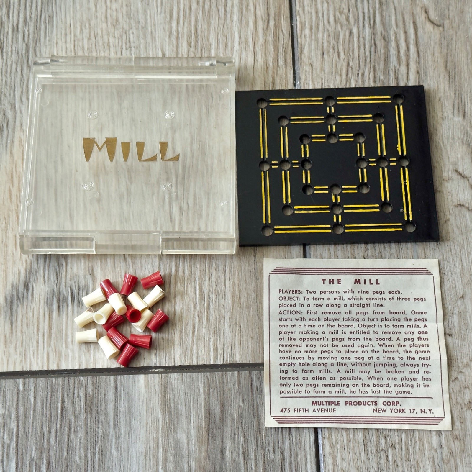 Rare VTG 1950s The Mill Game Multiple Products Corp Travel Pocket Size Complete