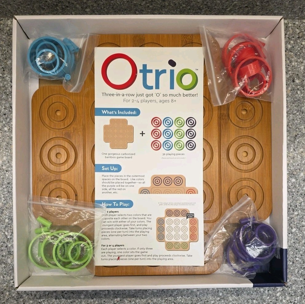 Otrio Deluxe Game Bamboo Wood Board Marbles Brain Workshop Complete