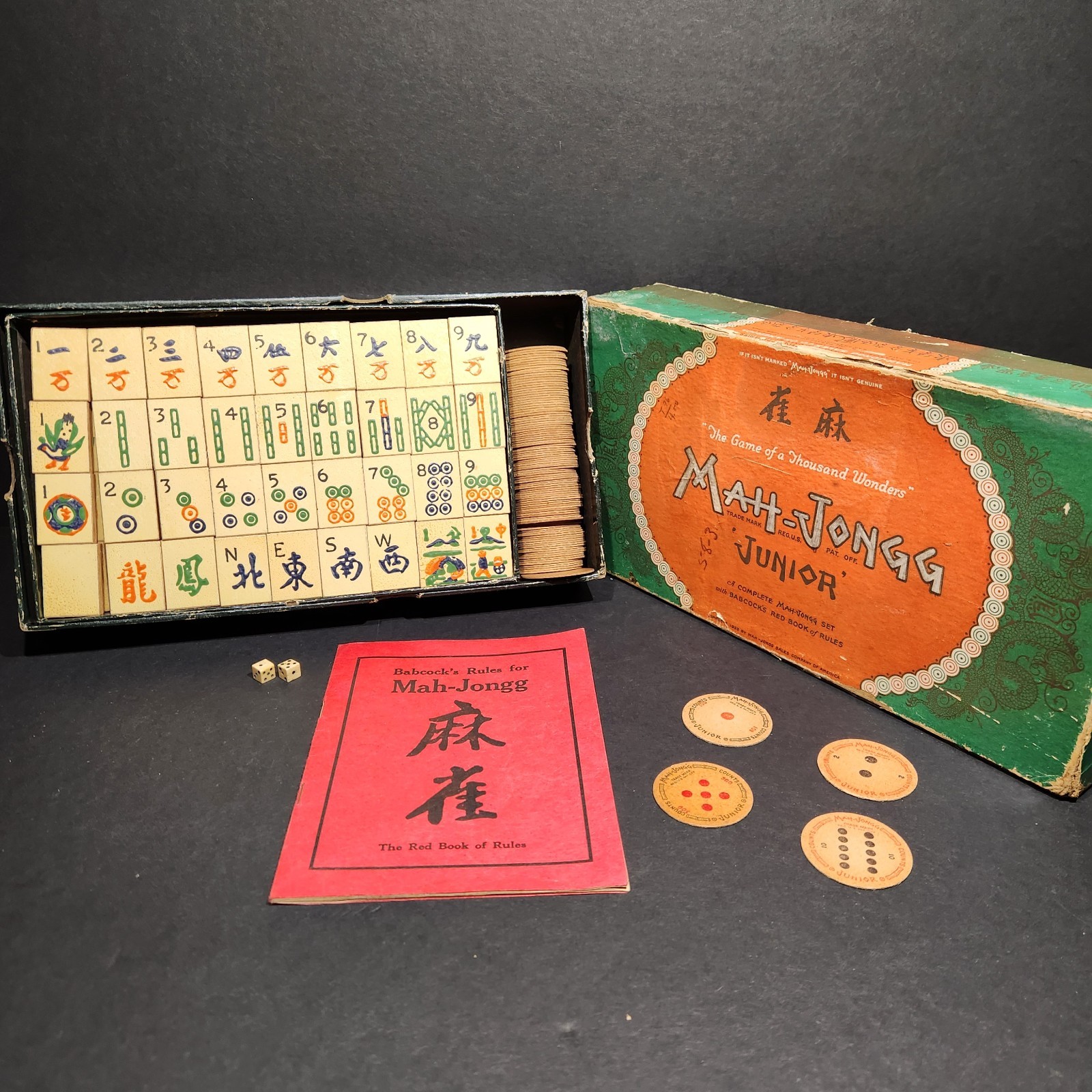 Mah-Jongg Junior Boxed Game with Instructions Tiny Dice All Tiles 1923