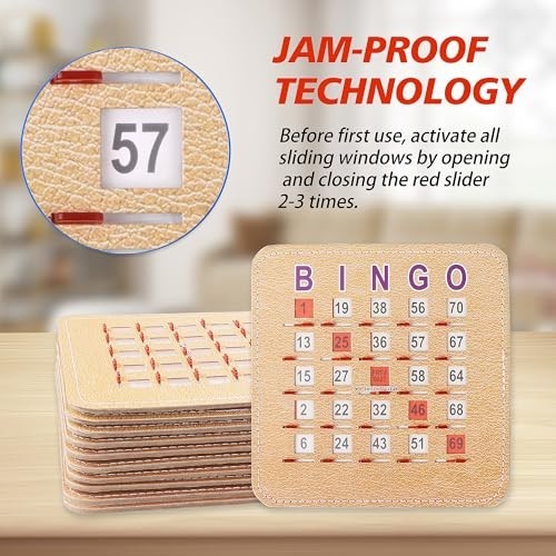 10-Pack Reusable Bingo Cards – 5-Ply Stitched, Quick-Clear Sliding Windows