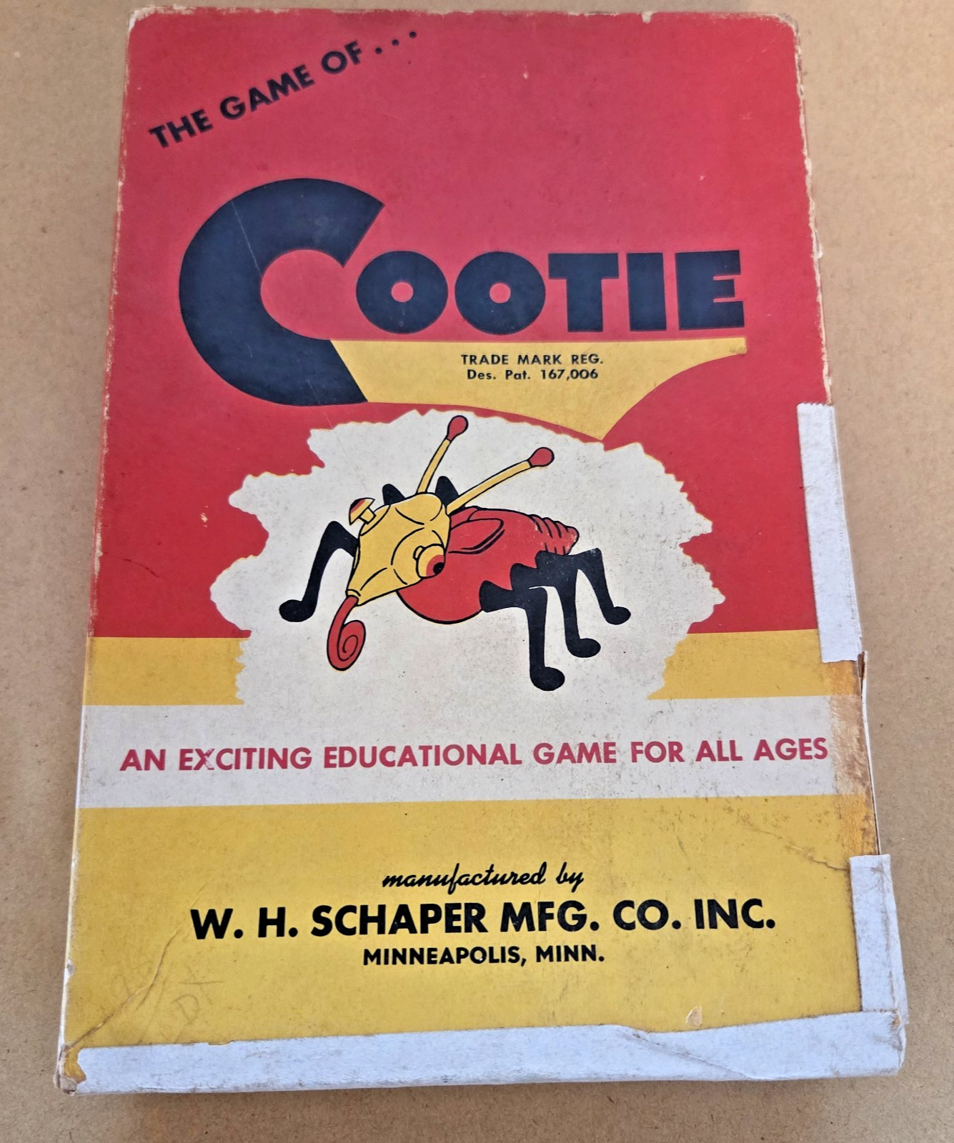 VINTAGE 1949 THE GAME OF COOTIE BY W. H. SCHAPER MFG. CO.