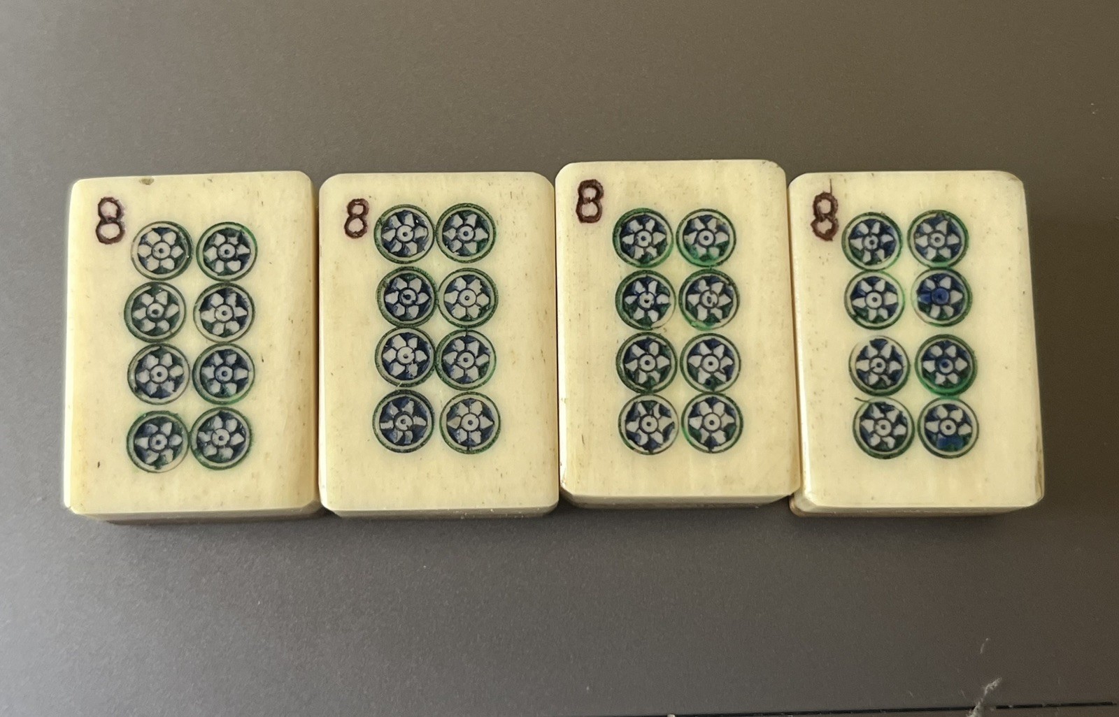 1 Vtg 1920’s Quality Mahjong Bone/Bamboo Replacement Tile 8 DOT – thick bone