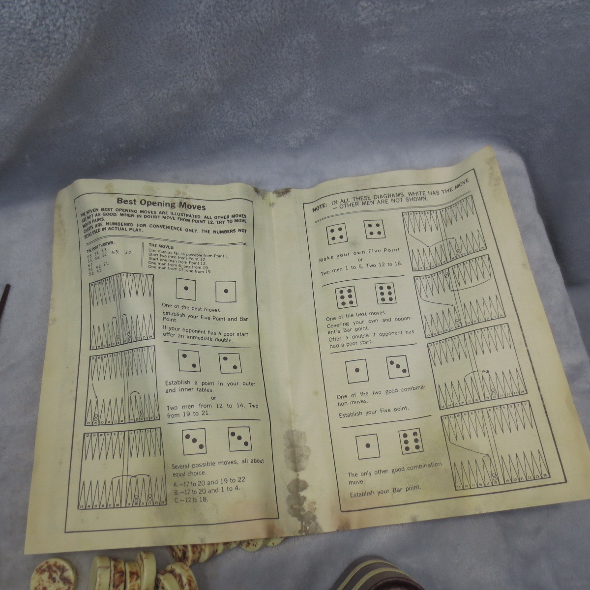 VTG 1960s 30 PCS 1.25 Inch Acrylic Backgammon Checkers Chips Dice Doubling Cube