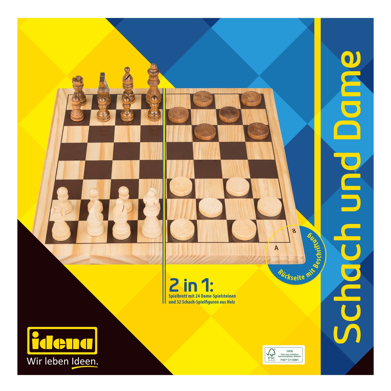 Chess & Checkers Game, 2 in 1 Wooden, FSC® 100%,
