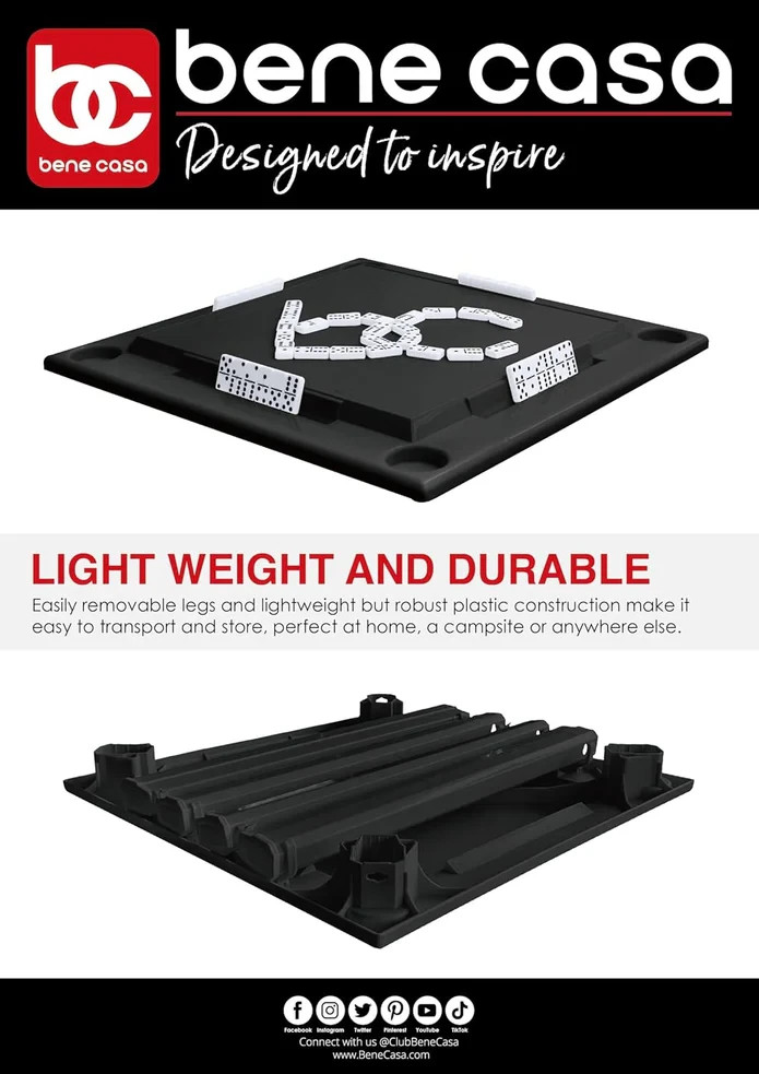 Bene Casa – Black Indoor & Outdoor Domino and Game Table Includes Domino