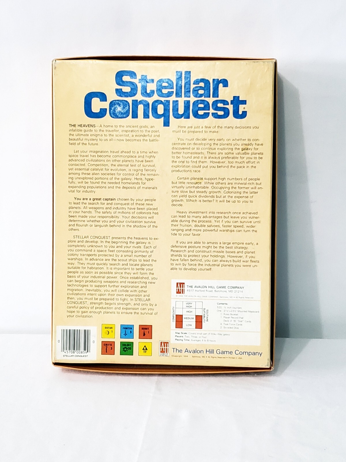 STELLAR CONQUEST Avalon Hill 1984 Board Game 100% Complete