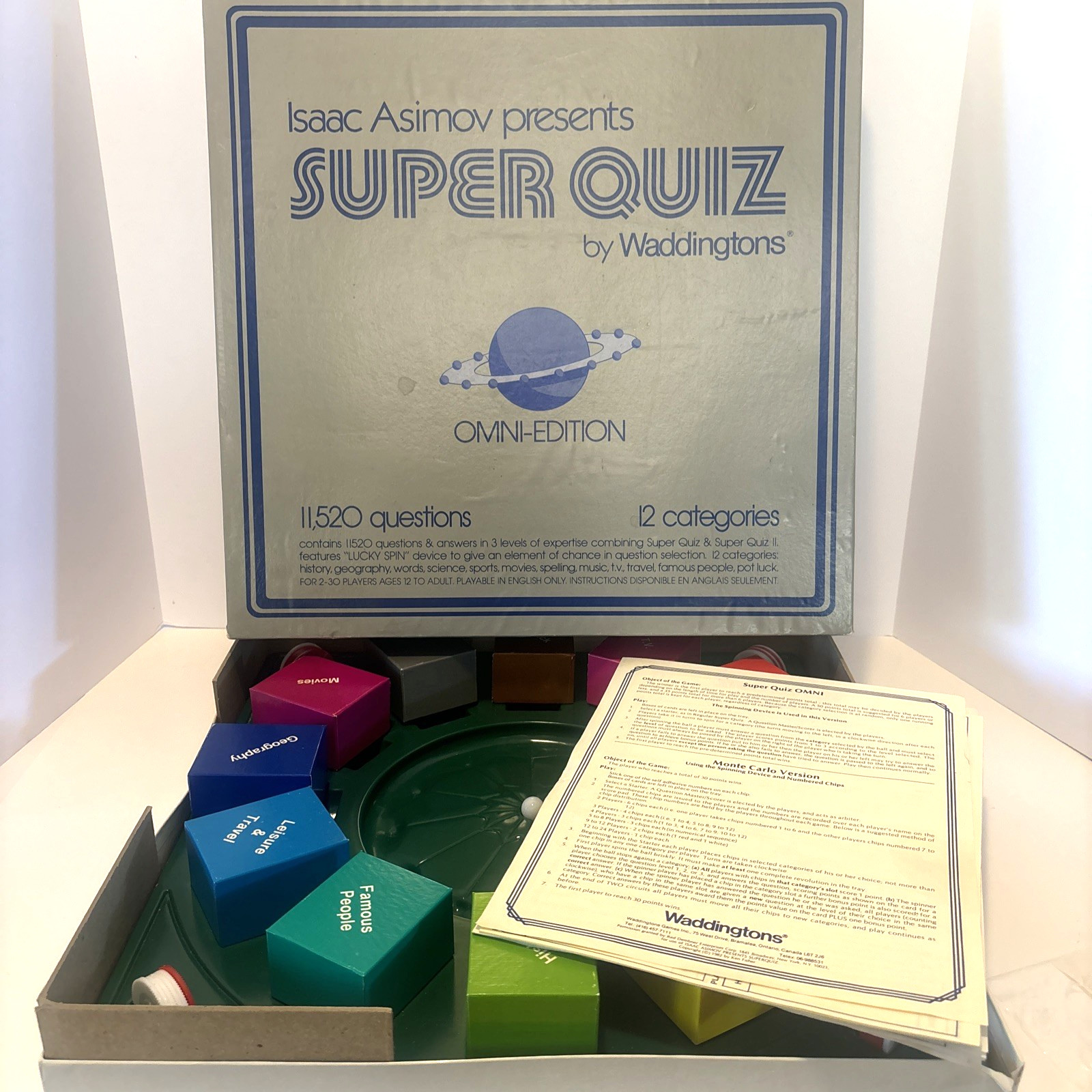 Vintage 80s Super Quiz Board Game Omni Edition 440 Rare Waddingtons COMPLETE