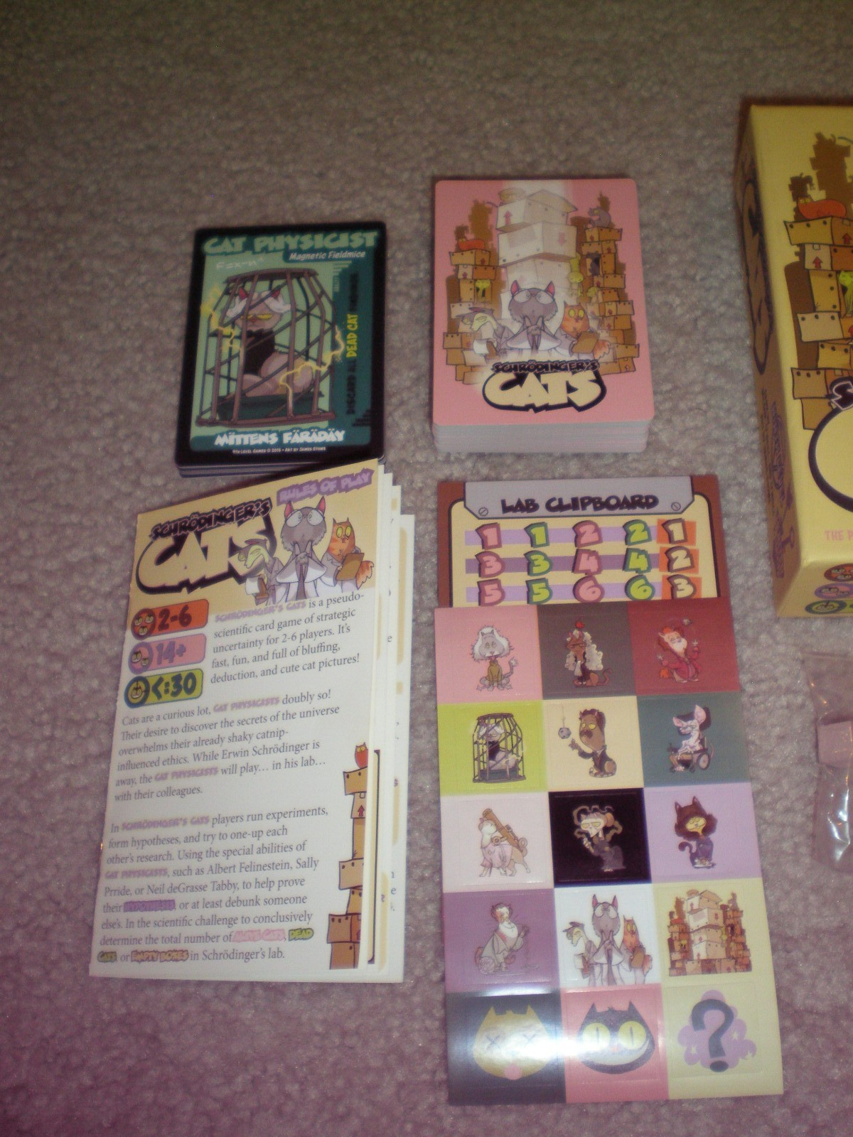 Schrodinger’s Cats Card Game by Ninth Level Games Complete & Nice w/ Stickers!