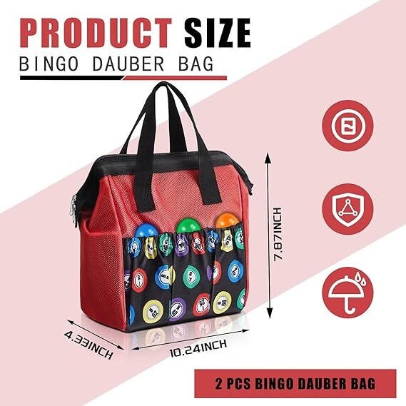 2 Pcs Bingo Dauber Bag Tote Bag Handle Zipper Bingo Bag with 6 External Pockets