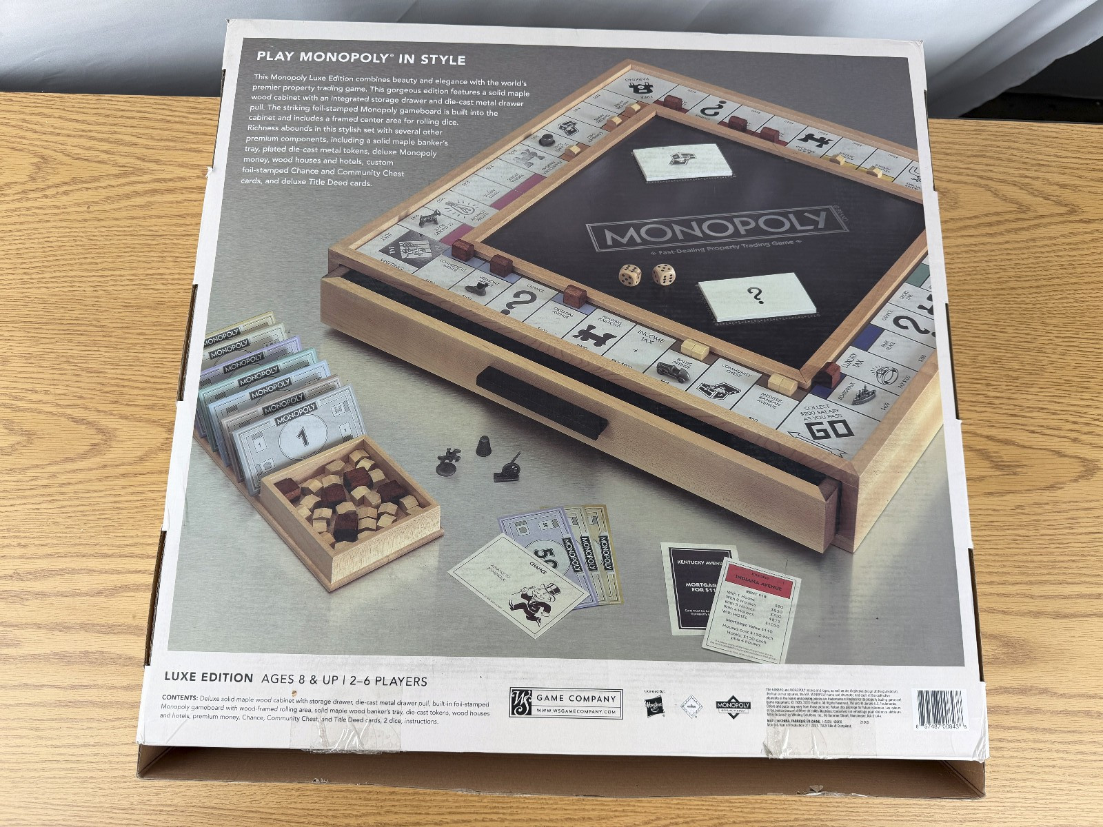 Monopoly Luxe Edition Solid Maple Wood Cabinet Premium WS Game Company Open Box