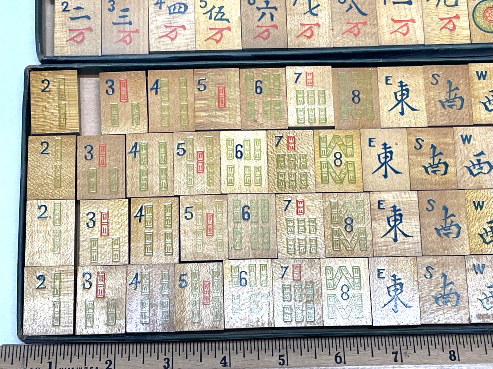 Antique 1920s Chinese Mahjong Set Wood Tiles Sticks & Original Box AsIs 144 Tile