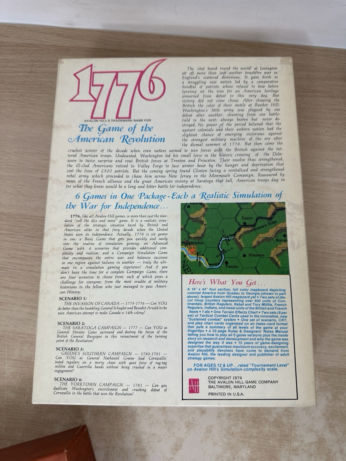 1776 Avalon Hill Game of the American Revolutionary War 1974 UNPUNCHED, UNPLAYED