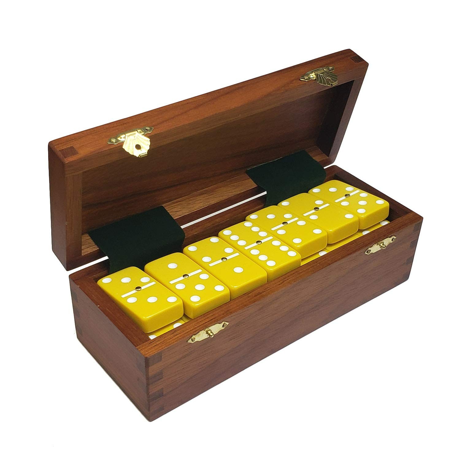Domino Double Six 6 Yellow-White Jumbo Pro Size with Spinners – Wood Box