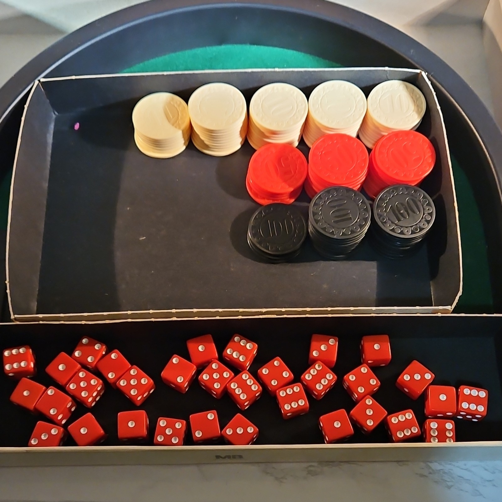 MB Sharp Shooters Dice Game w/ Cards Chips Dice Instructions