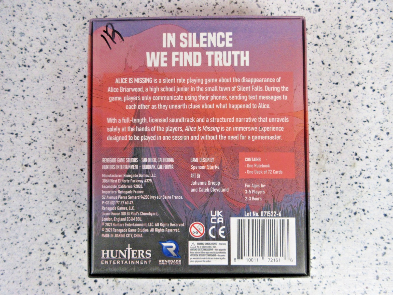 New Open Box! Sealed Cards Renegade Game Studios Silent Role – Alice is Missing