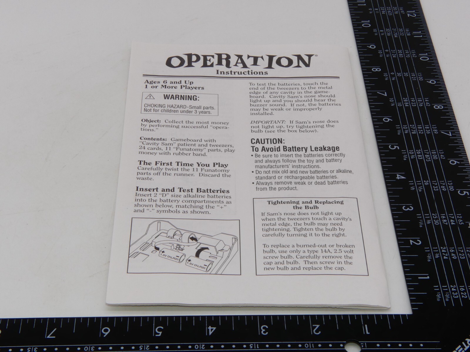 1997 Operation Board Game Replacement Instruction Manual Rules Part Only 1965