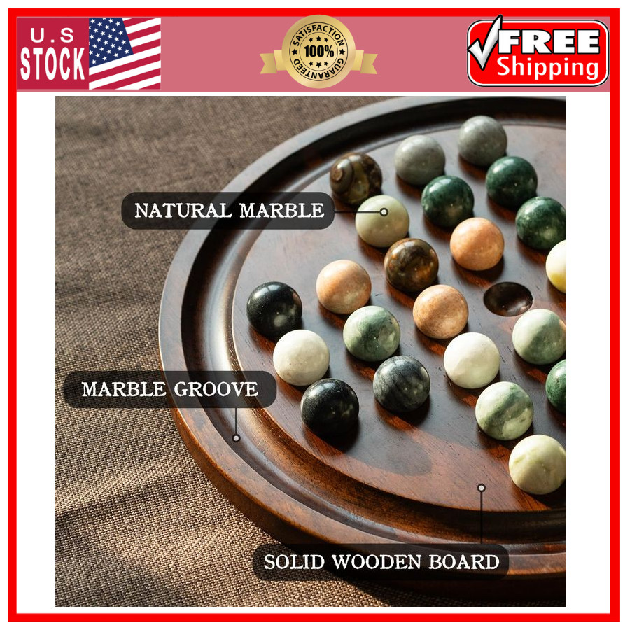 12.6” Wooden Solitaire Board Game Single Player Strategy with Marble Balls Set