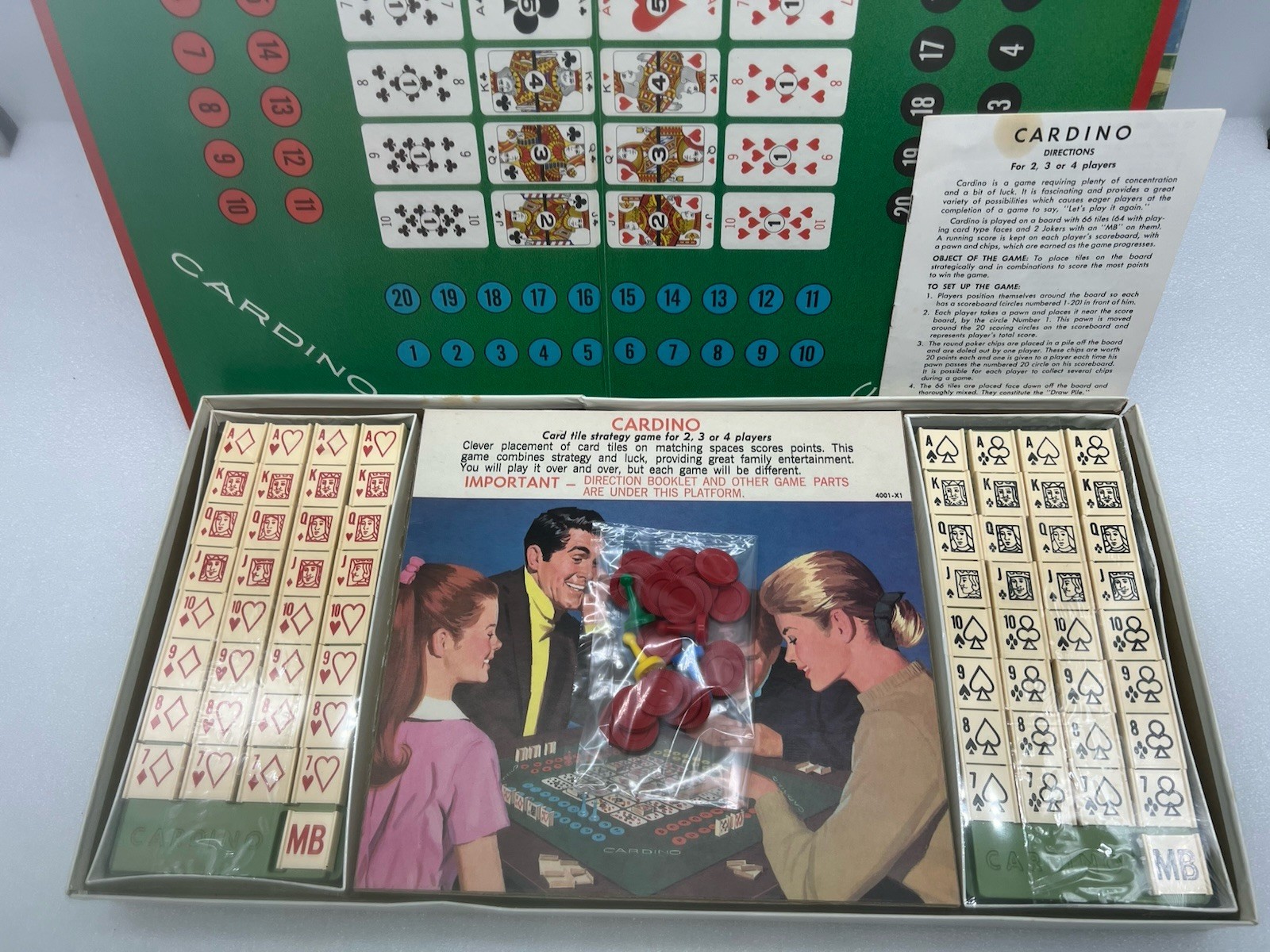 Vintage 1970 Milton Bradley CARDINO Exciting Card Tile Strategy Game! COMPLETE!