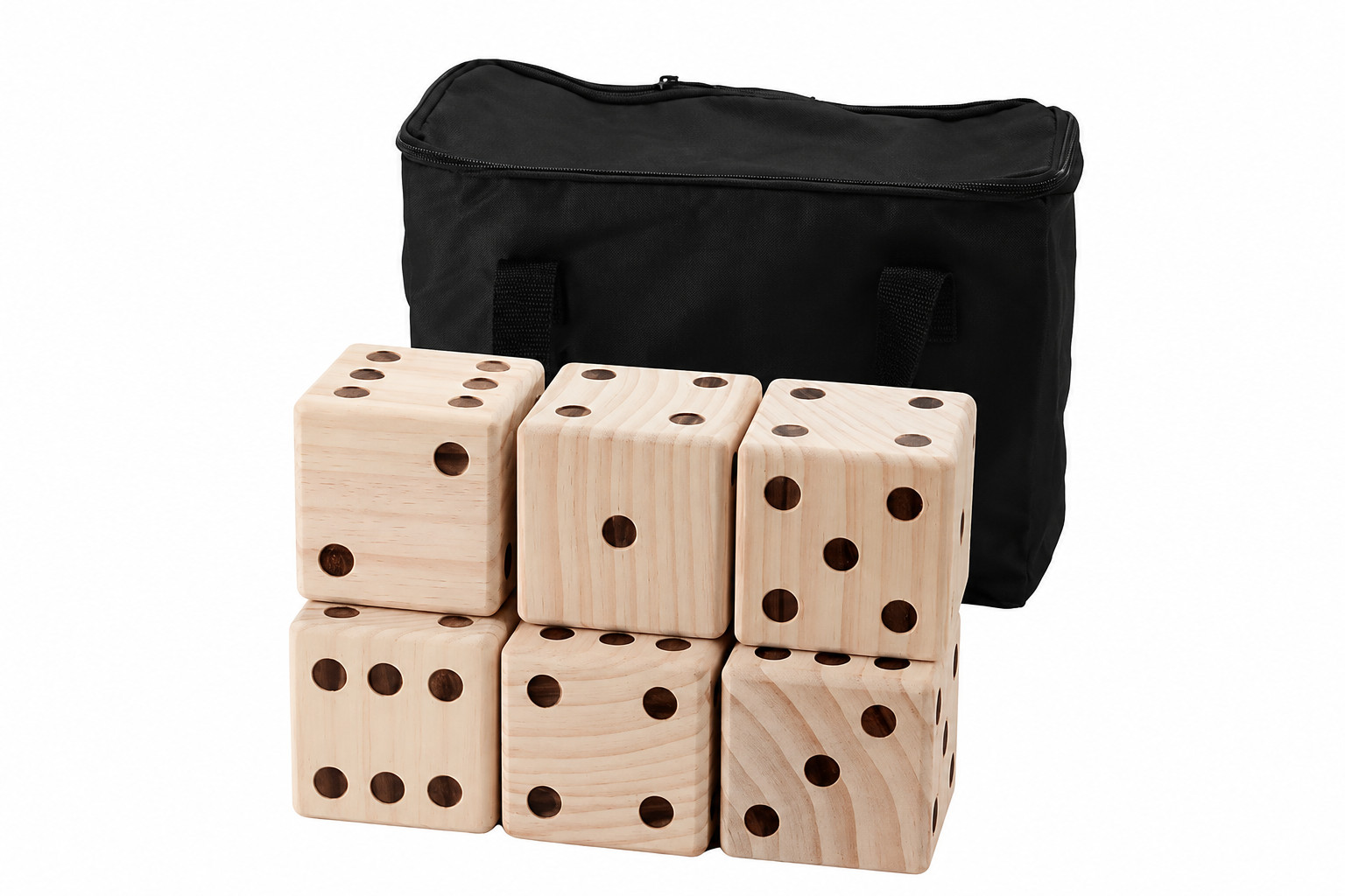 6 PC 3.5″ Wooden Yard Dice with Black Carrying Bag