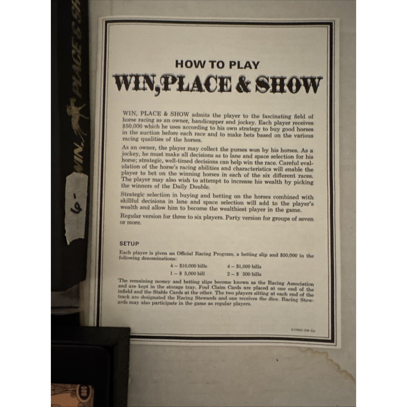 1966 Win, Place & Show Game by 3M Sports Complete Bookshelf Vintage Horse Racing