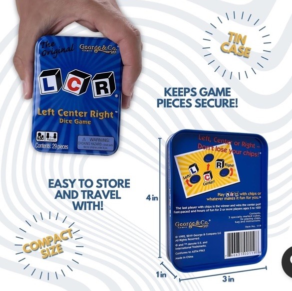 LCR® Left Center Right™ Dice Game – Blue Tin
