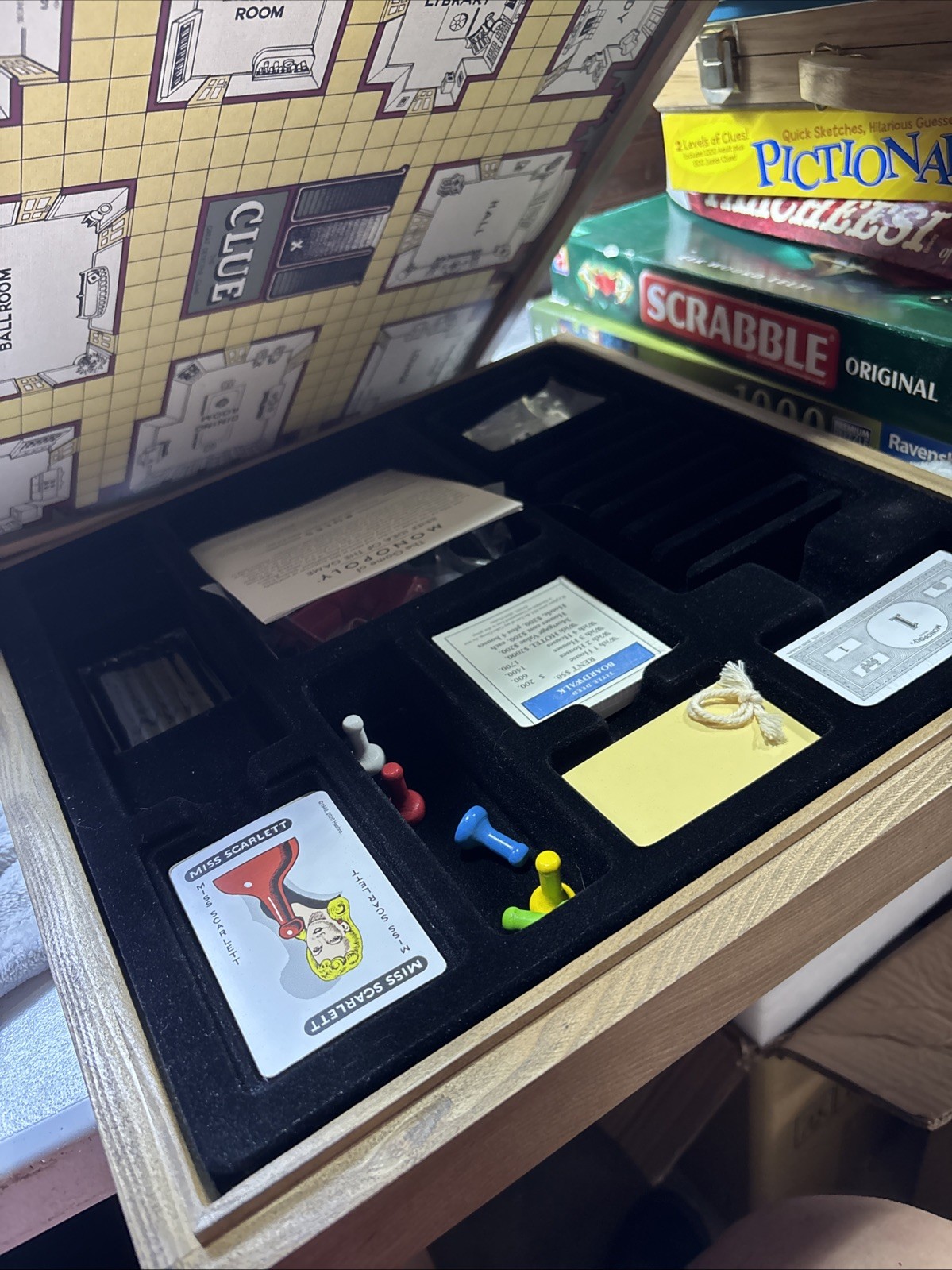 NEW! Monopoly & Clue 2 in 1 Deluxe Wooden Vintage Edition Wood Board Game Set