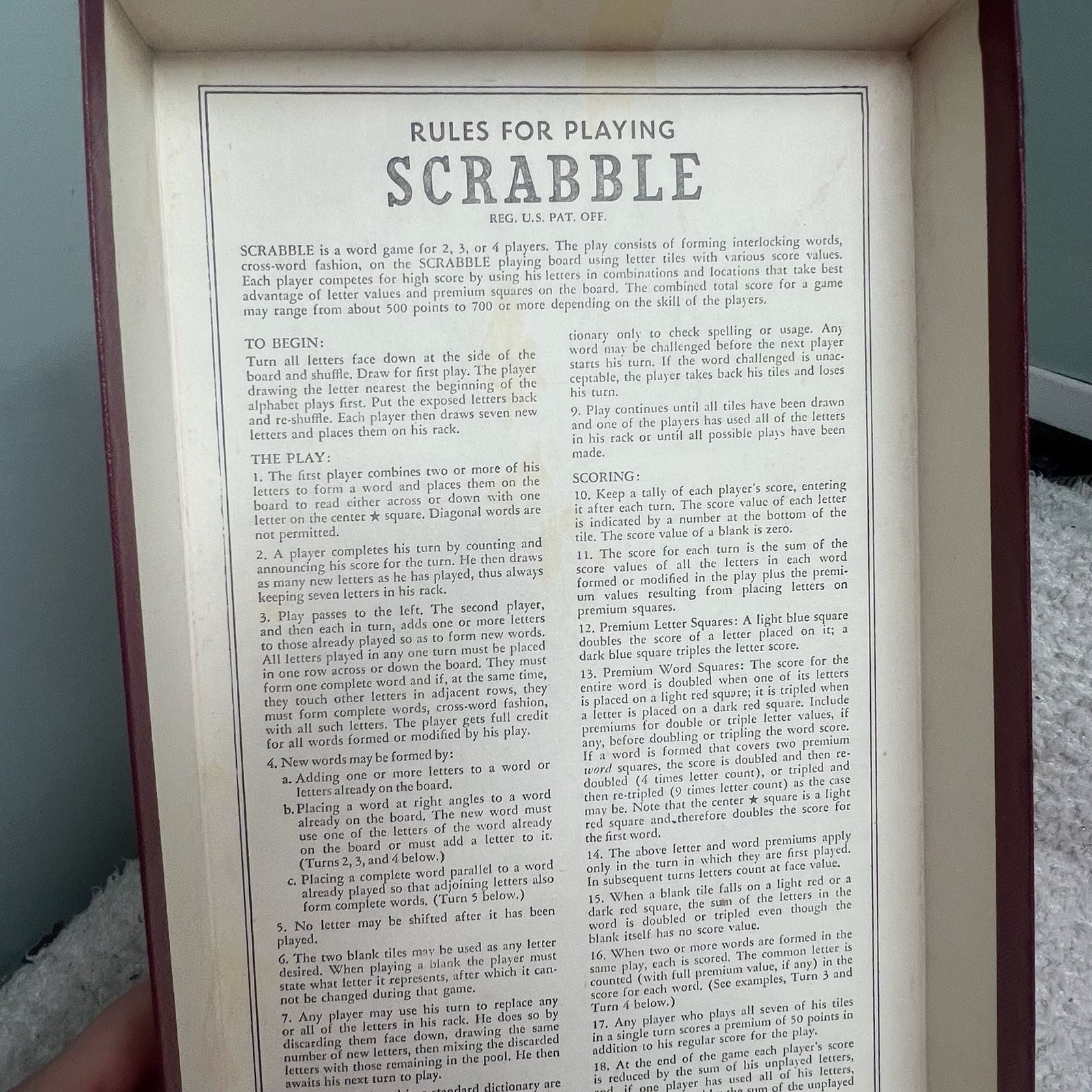 VTG 1953 Scrabble Crossword Game Regular Edition Maroon Box Red Board ALL TILES