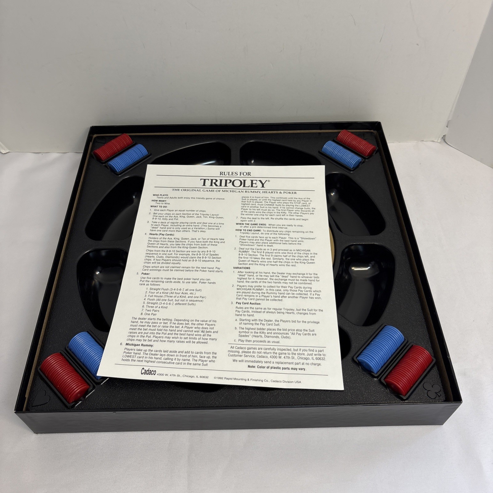 TRIPOLEY Tournament Edition NEW Cadaco 1992 Turntable Style HEARTS POKER RUMMY