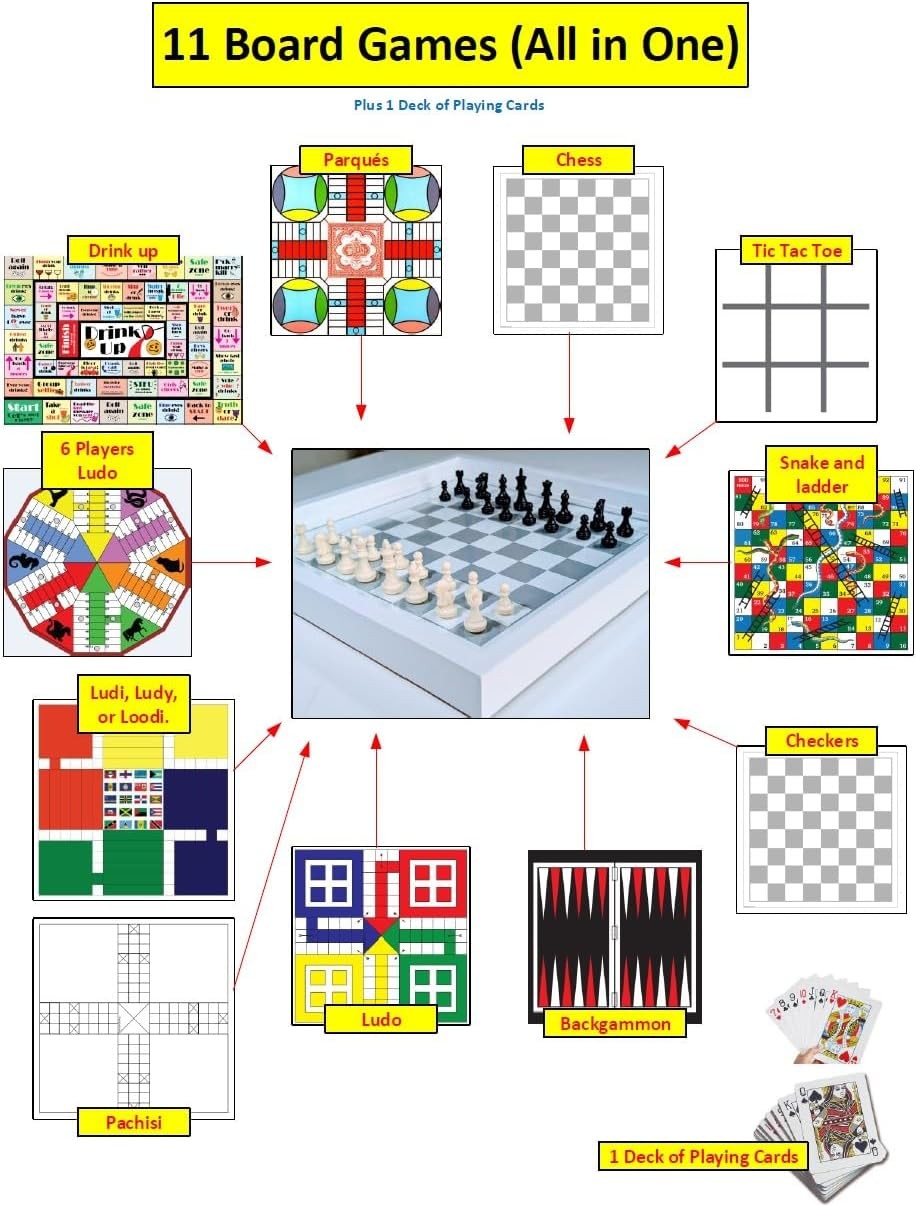 Real Glass Top Ludo Board Game 17 Inches by 17 Inches, Ludo Board Game with 16 T