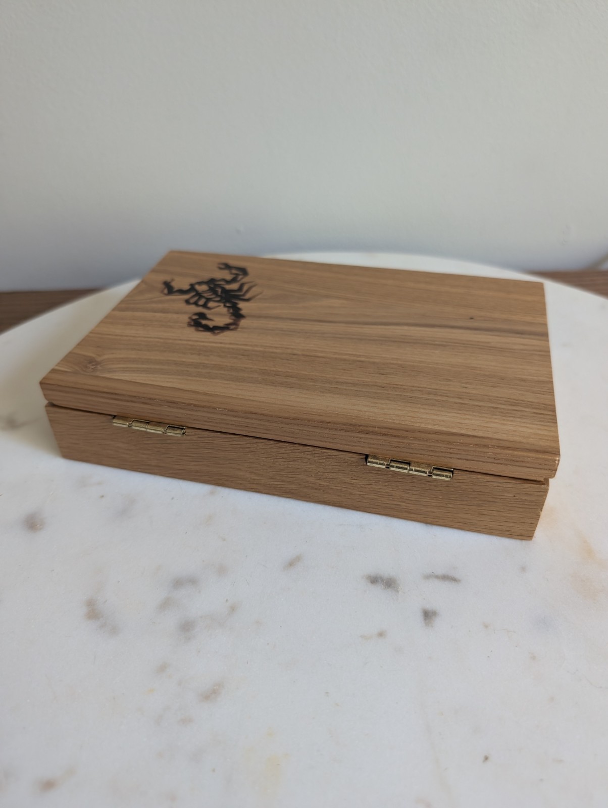 Dominoes Set 28 Tiles in Handmade Wood Storage Box Scorpion Inlay Lid