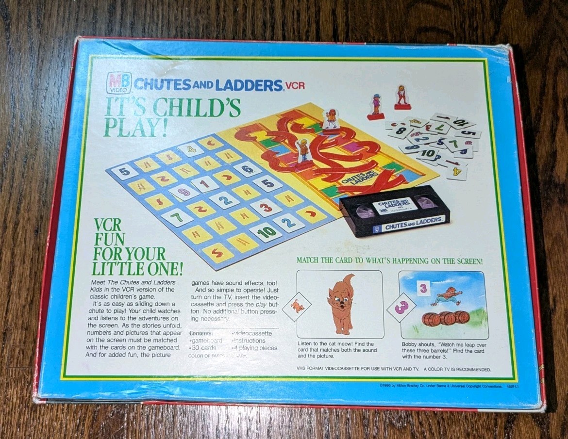 MB 1980’s Chutes (Snakes) & Ladders VCR Story Board Game From 1986 100% Complete