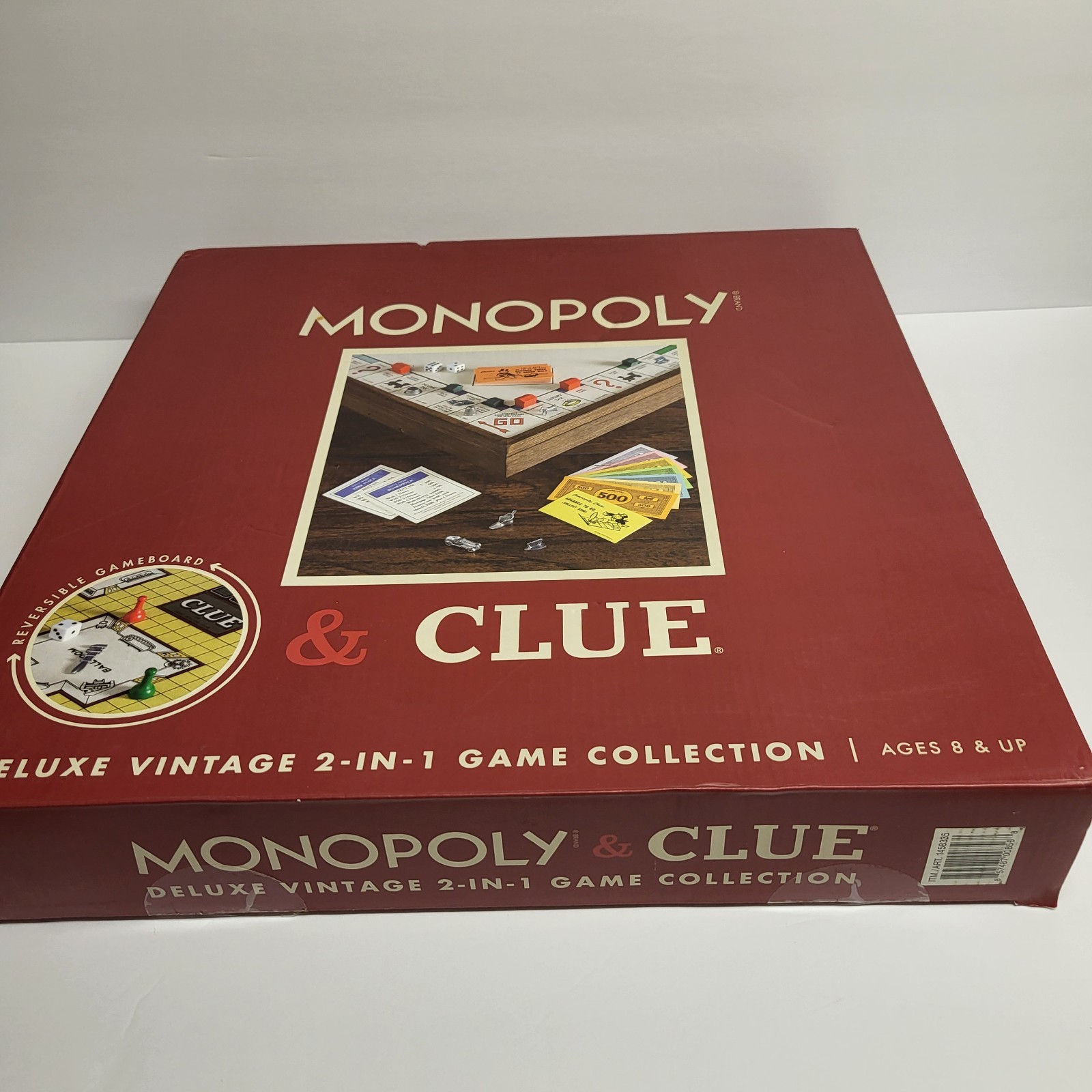 Monopoly & Clue Board Games Deluxe Vintage Ed. 2-in-1 Game Collection Wood Board