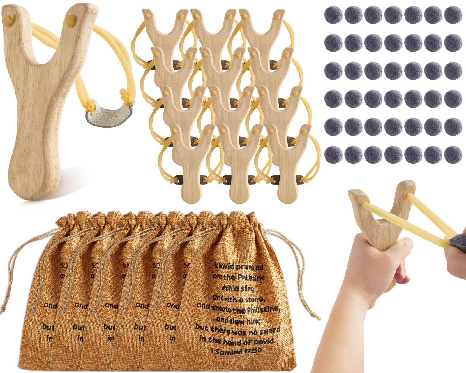 Wooden Slingshot Game Kit – Fun Bible Story Decor, Easter Party Supplies, Religi