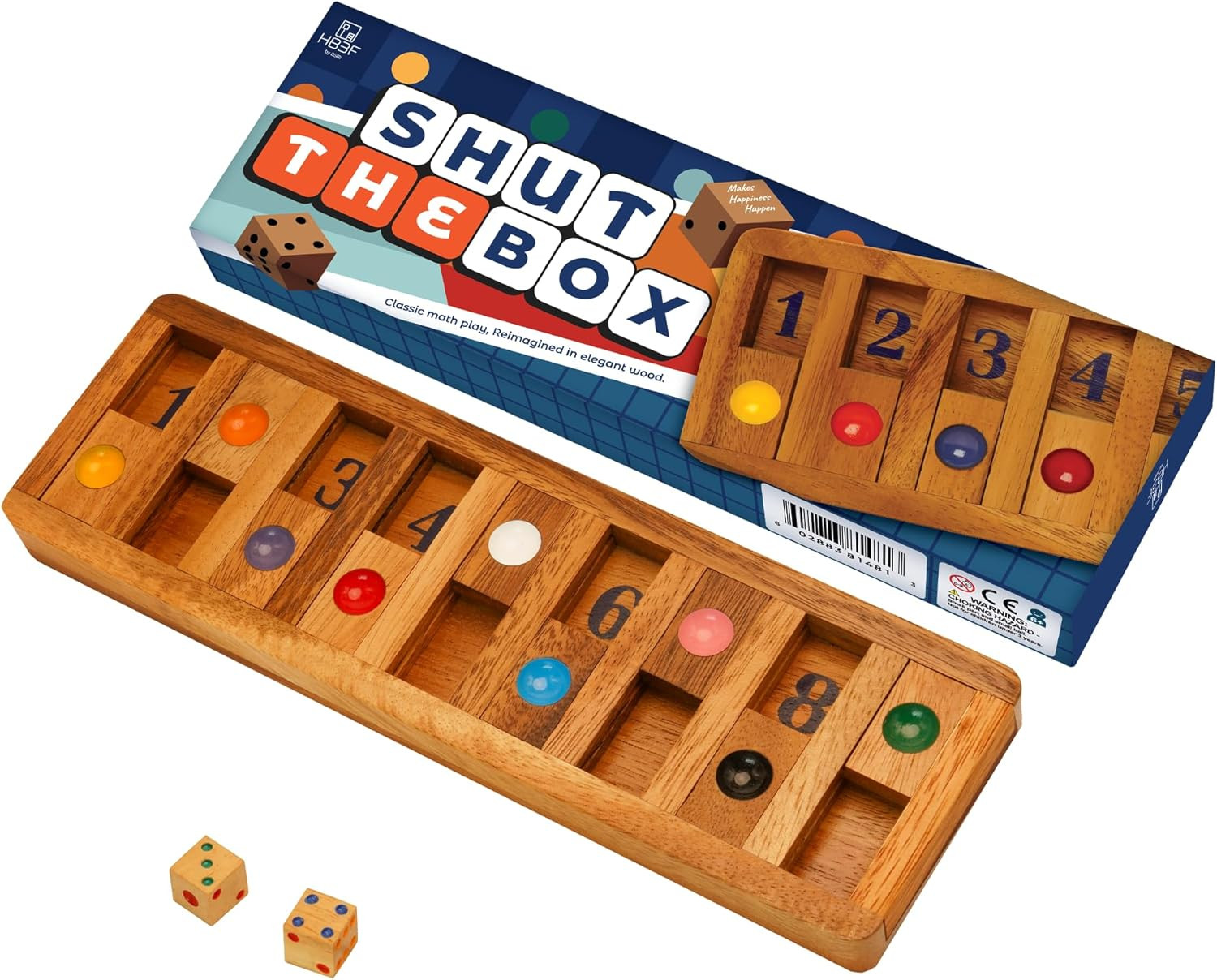 Shut the Box Board Games with Math Kids Player Wooden Box of Brain Teaser Puz…