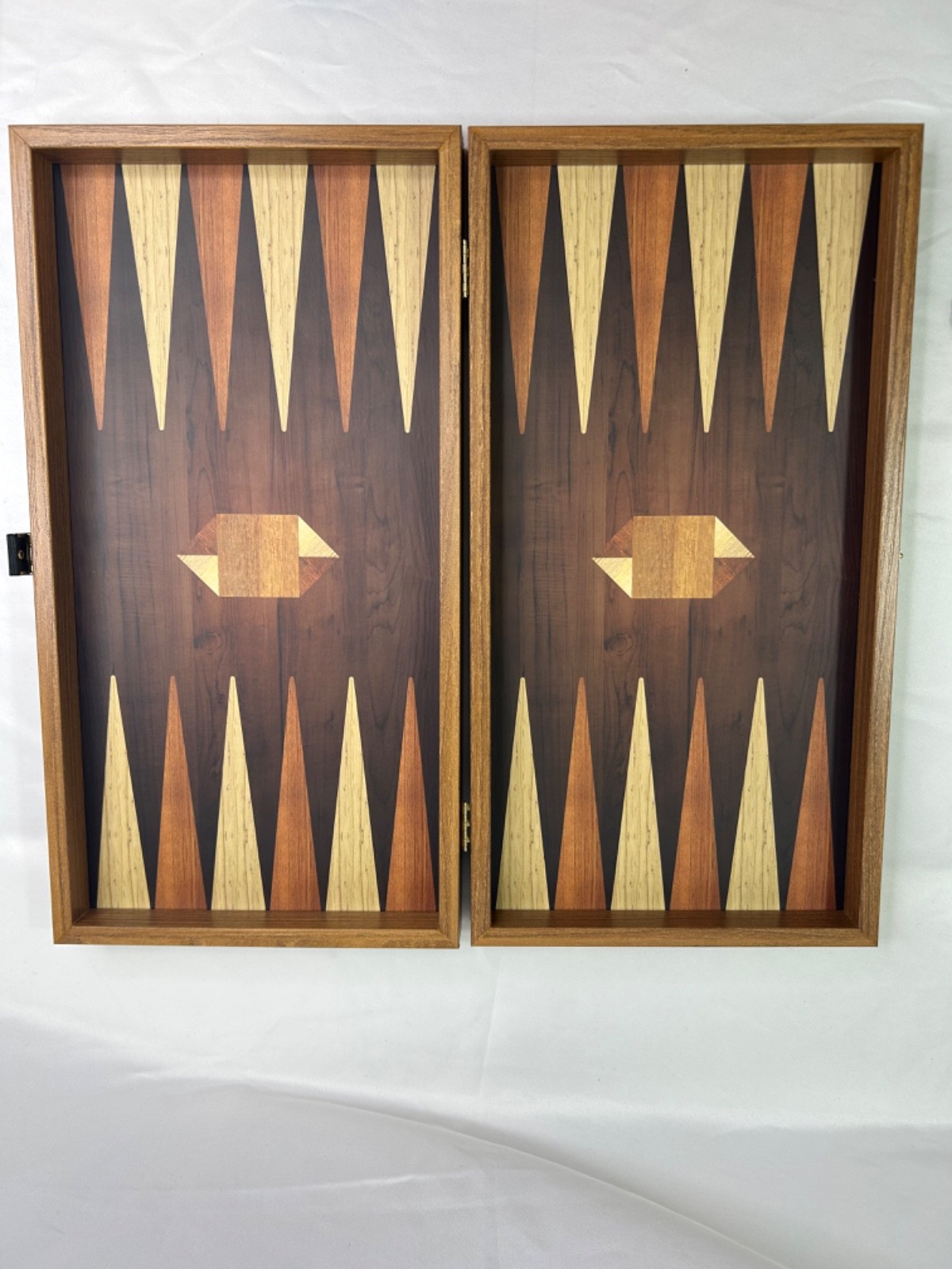Monopoulos Wooden Backgammon Board Folding Case w/ Clasp & Game Pieces