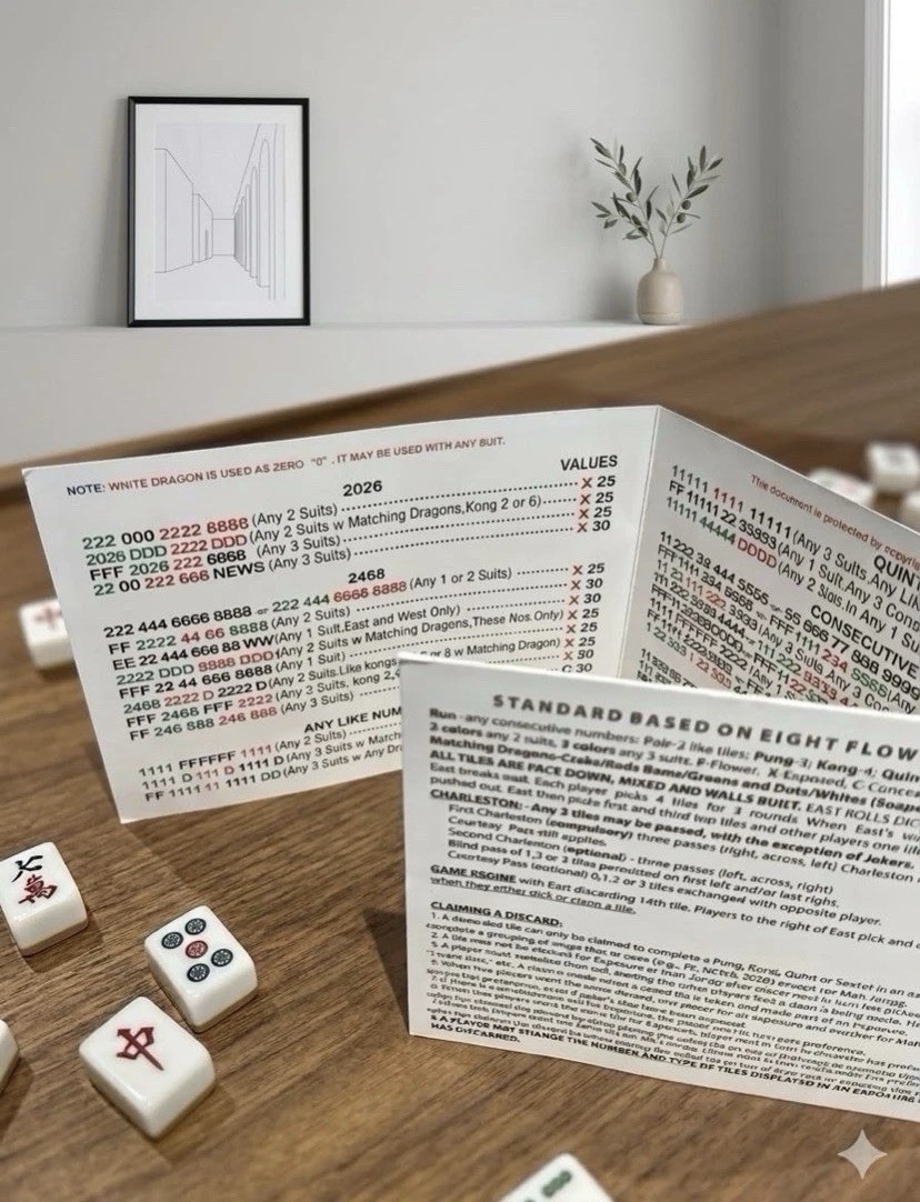 American Mahjong 2026 Revision, Rules Card Set, LARGE PRINT ~ Set Of 4 Cards