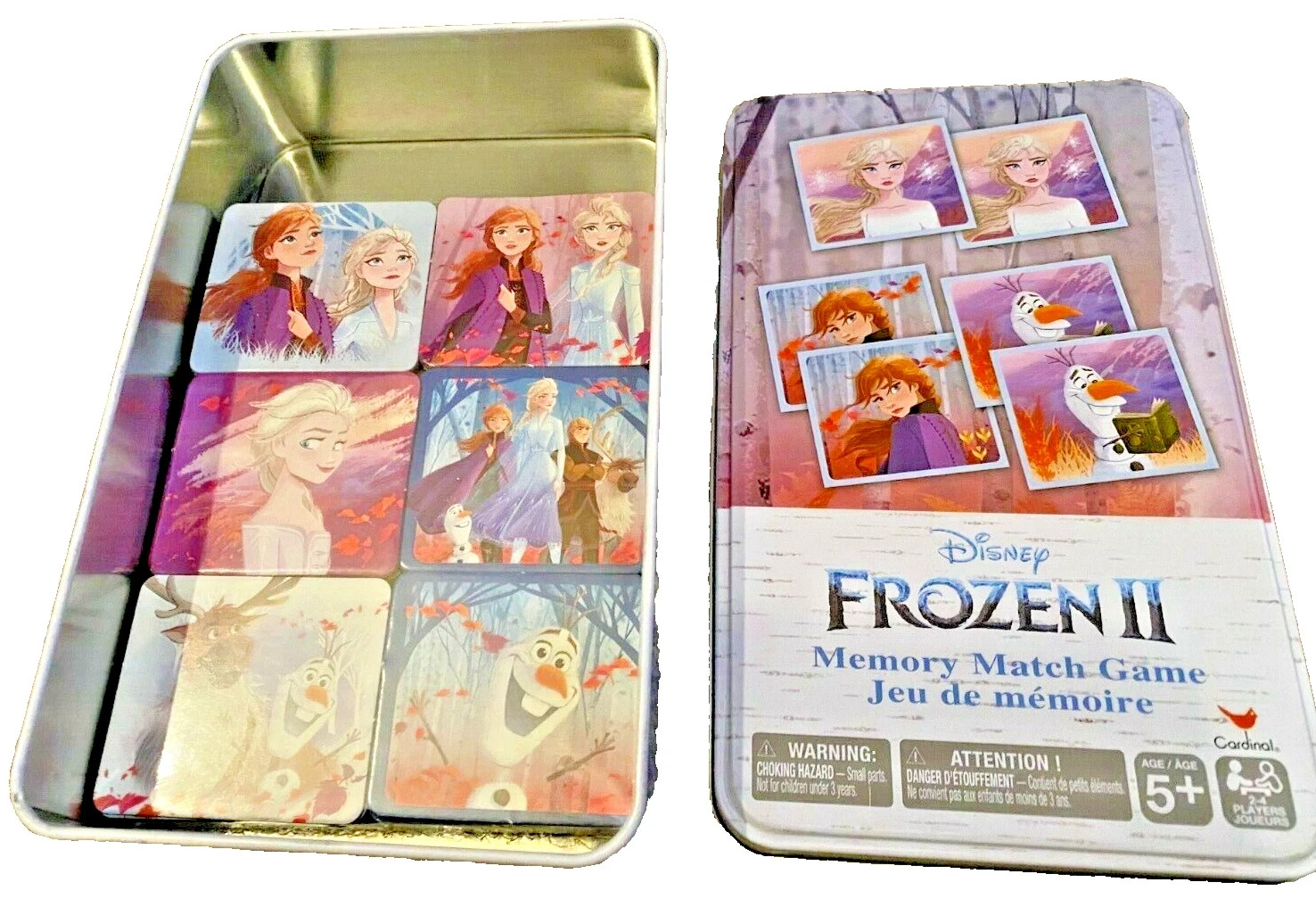 Disney FROZEN 2 Complete Memory Card Game Matching in Tin box Anna Elsa Olaf