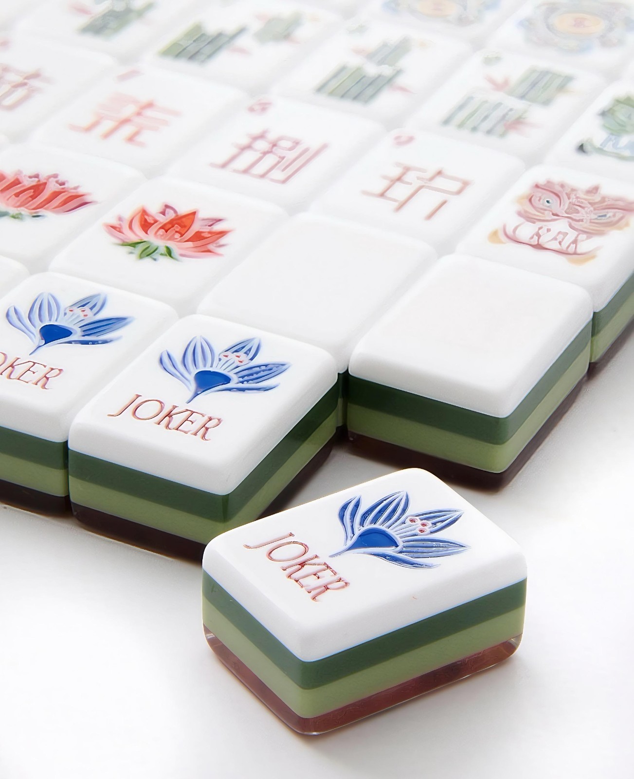 Engraved American Mahjong Tiles set ,160 wood grain/ green layered del 7/22