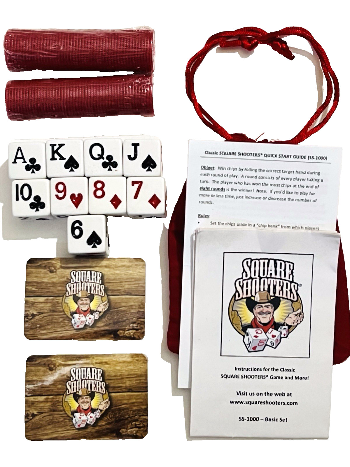 SQUARE SHOOTERS GAME – DECK OF CARDS ON DICE w/RED STORAGE POUCH ORIGINAL!
