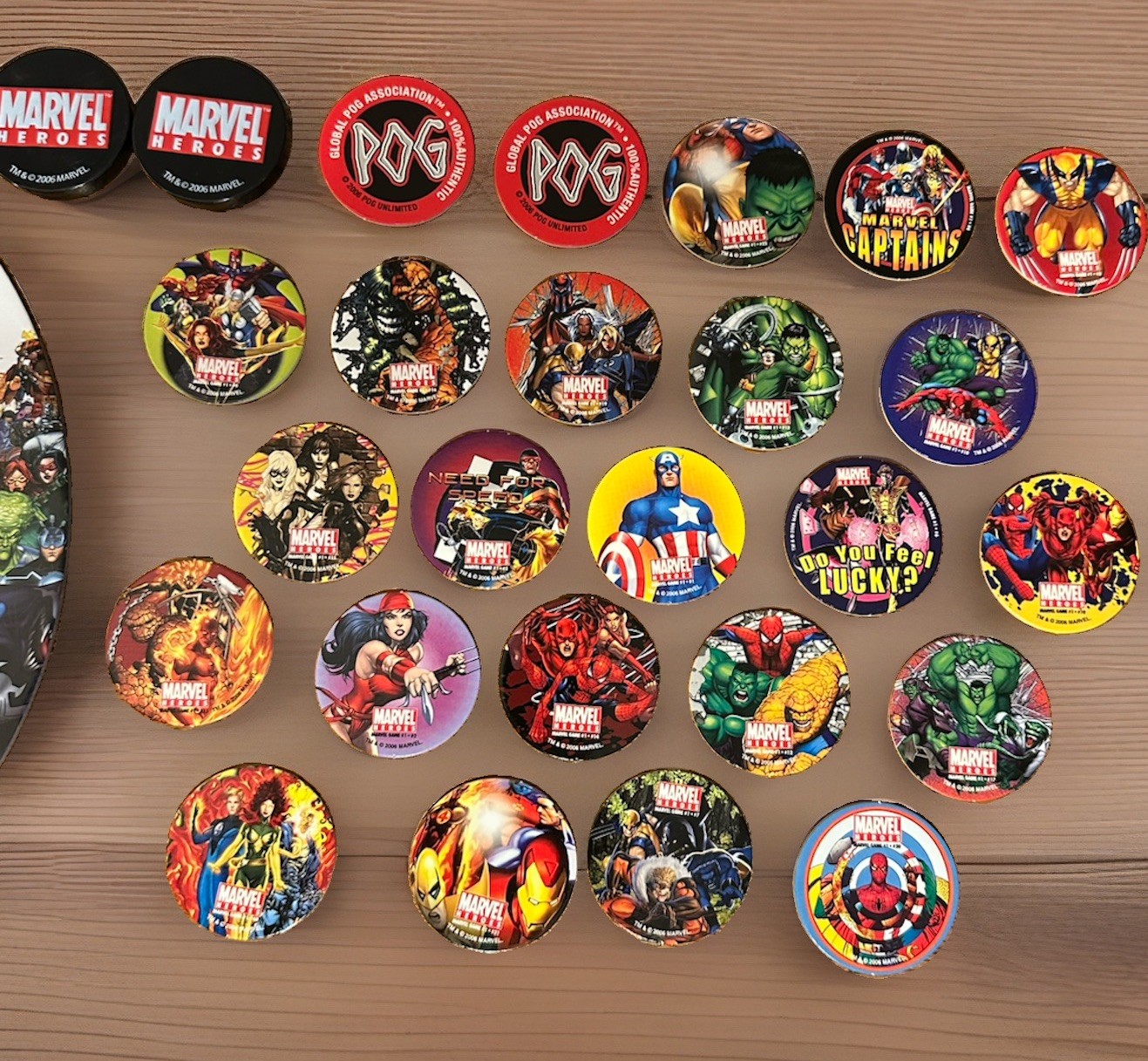 Marvel Heroes POG Game 2006 STACK’EM and SLAP’EM With Extra POGs COMPLETE