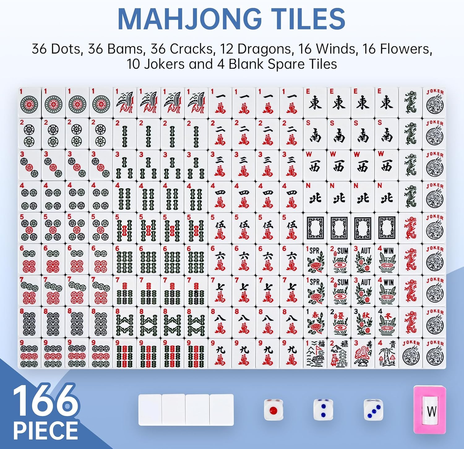 American Mahjong Tile Set Include 6 Tiles 4 All-In-One Mahjong Racks/Pushers wit