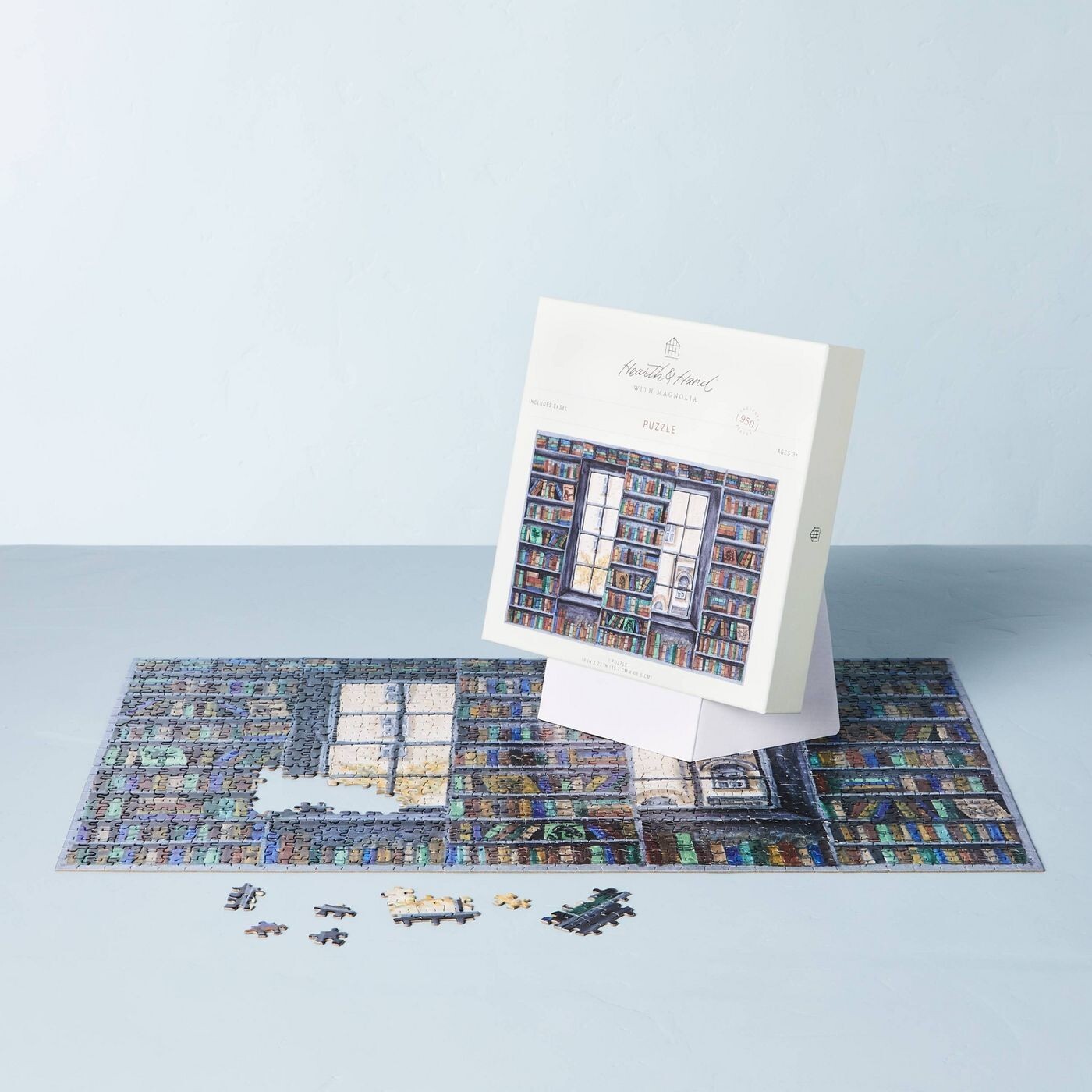 Hearth Hand Magnolia Game Set 2PK Playing Cards Felt Case +950pc Puzzle Bookshop