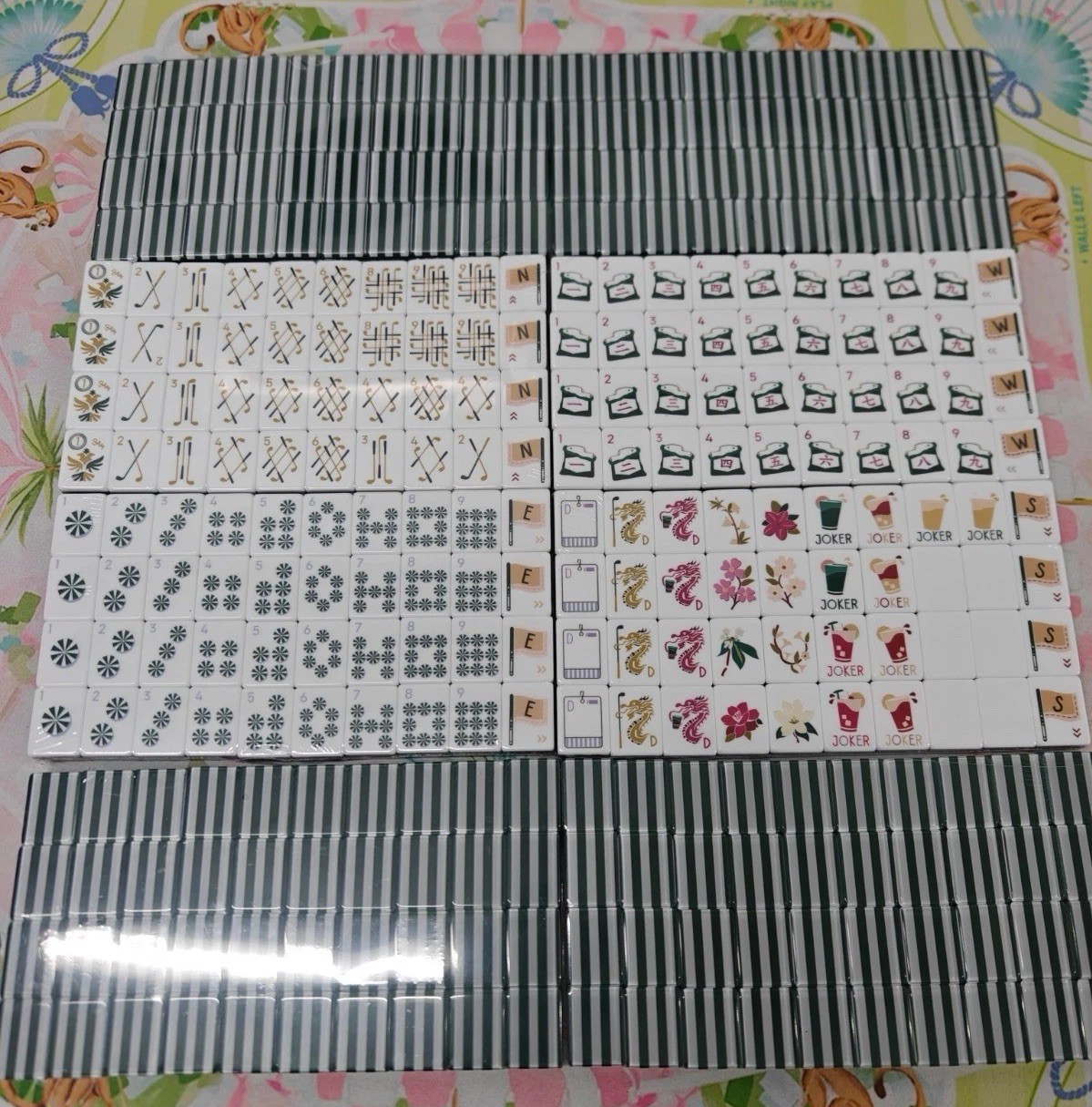 Fairways and Flowers Inspired 4-Layer Striped Back American Mahjong Tiles