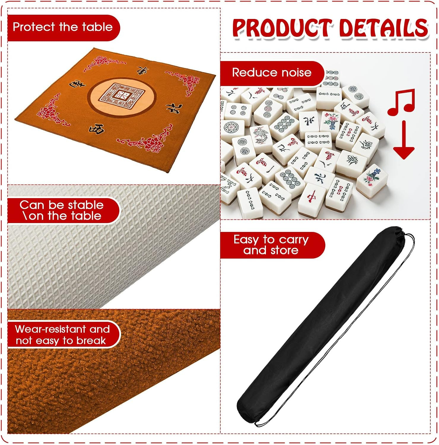 Anti Slip Noise Reduction Mahjong Table Mat with Carrying Bag 31.5 Inches