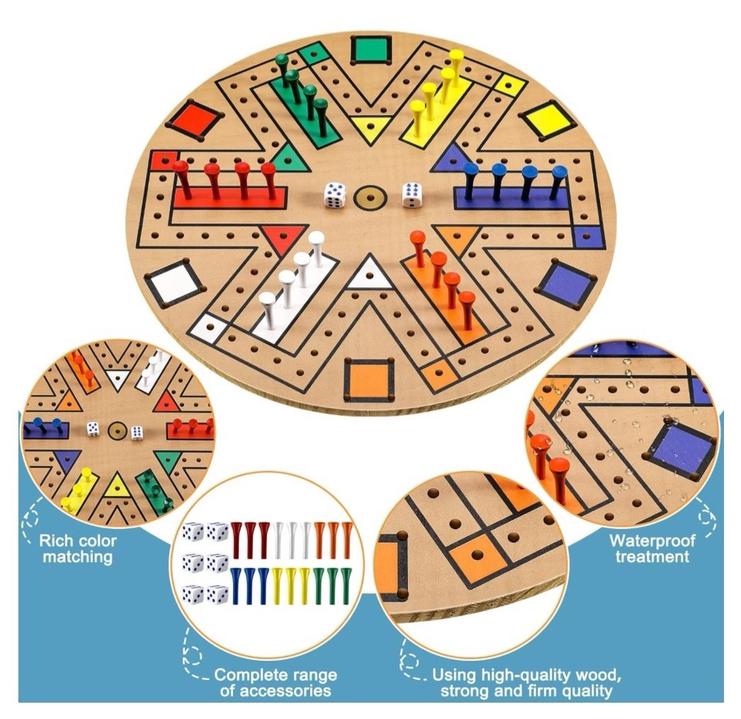 Fast Track Board Game Wooden 3-6 Players Board Game Set with 24 Board Game Piece