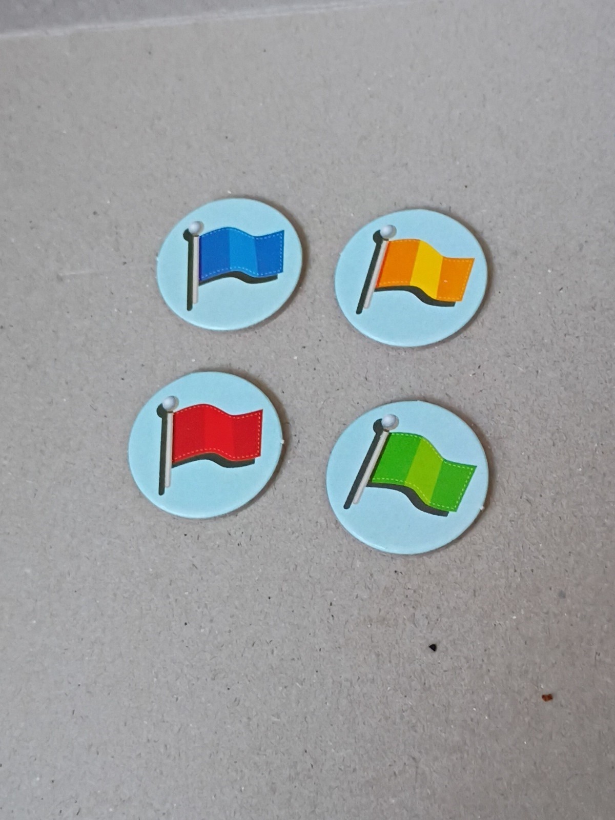 Machi Koro Legacy Replacement Flag Tokens Game 4 Piece Set Green Blue Red Orange